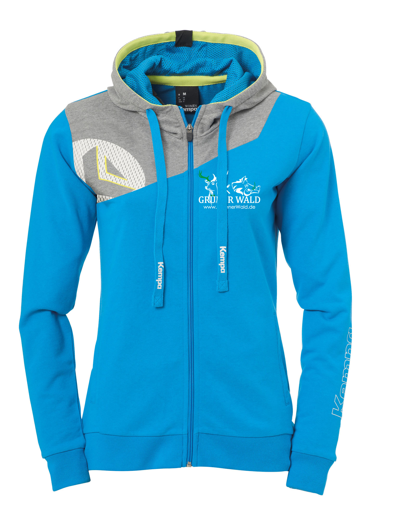 Kempa Core 2.0 Damen Kapuzenjacke kempablau-dark grau mel. - Größe L